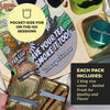 A styled flat-lay product shot showing a Blazy Susan tea leaf cone pack and its contents: two sealed king-size tea leaf cones in a gold metal case with a blue band, plus a green metal tin. The scene includes printed promotional text overlays reading 'POCKET-SIZE FOR ON-THE-GO SESSIONS' and 'EACH PACK INCLUDES: 2 king size cones - Sealed Fresh for Quality and Flavor.