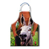 A novelty apron featuring a printed graphic of a donkey's face in the foreground and a shirtless person behind it, with a blue neck loop at the top, shown on a white background.