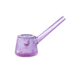 A NWTN Home translucent purple glass water pipe with a ribbed bowl and a long angled mouthpiece, shown on a plain white background.