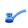 A translucent blue glass water pipe by NWTN Home with a rounded bowl and a curved neck, shown on a solid white background.